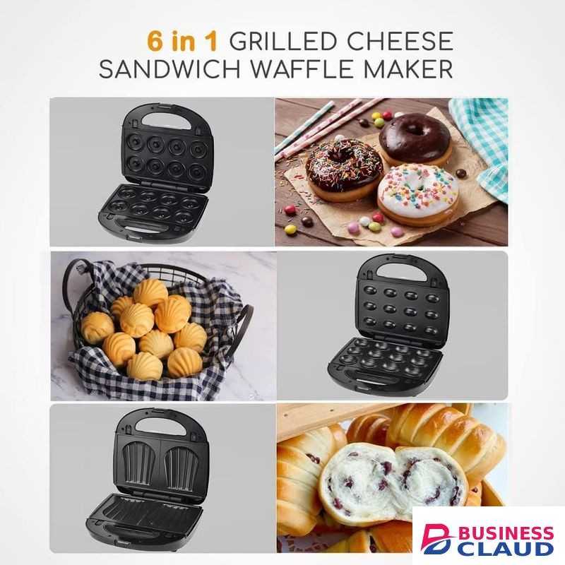 Sokany 6 in 1 Sandwich Maker with Removable Plates, Donut Maker Dual-Sided Heating Non-Stick Plates, Waffles, Walnut Cookie Maker, Multi Breakfast Maker for Grilled Cheese, Toast, Bread