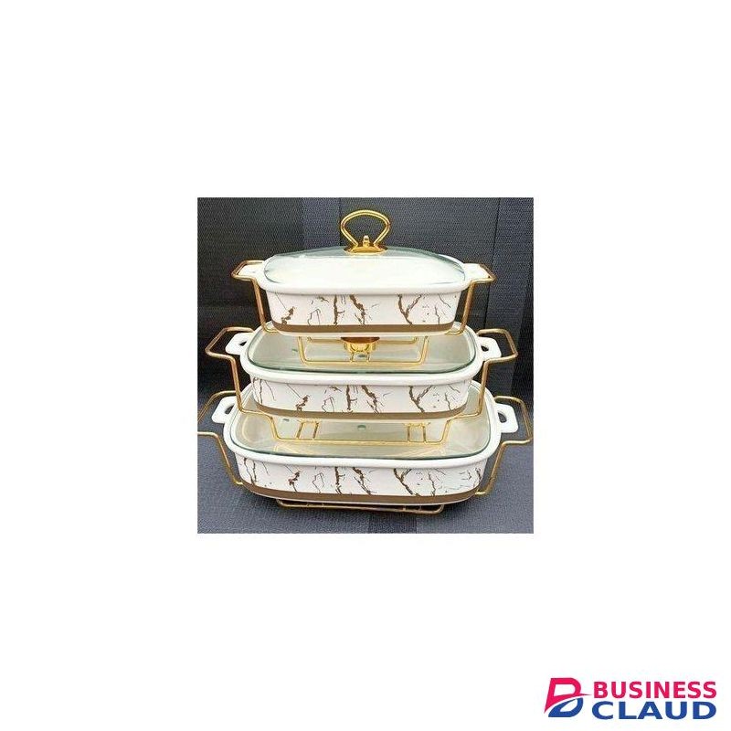 Ceramic 3PC Marble Porcelain Modern Chaffing Dish