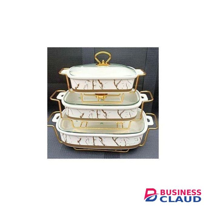 Ceramic 3PC Marble Porcelain Modern Chaffing Dish