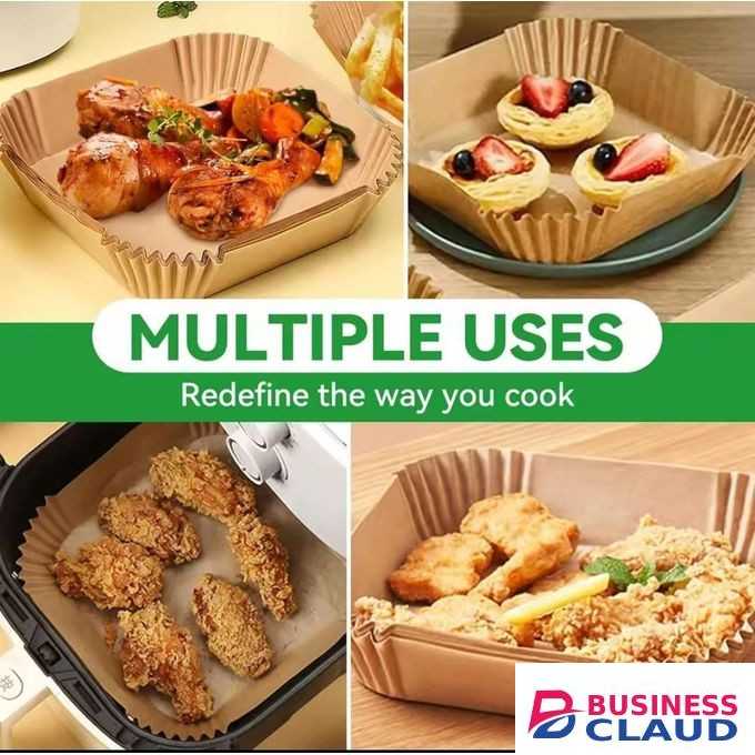 Disposable Air Fryer Paper Liners, Oil Proof Parchment Baking Liners, 50 Pieces 20cm Non-Stick Food Grade Liners for Easy Cleaning and Healthy Cooking