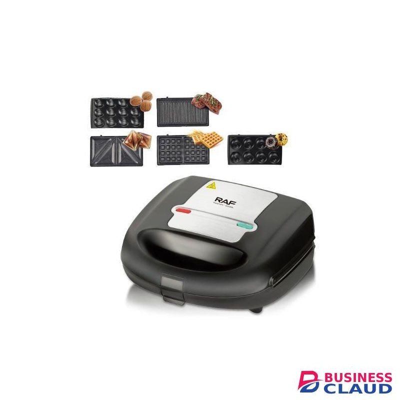 RAF Electric Quality 5-in-1 Sandwich Maker,750w Panini Presses,2-Slot Non-stick,Versatile Interchangeable Grill,With Indicator,Non-stick Coated Plates,Quick and Easy Meals,Maker a Sandwich,Donut,Waffle,Nut,Toster