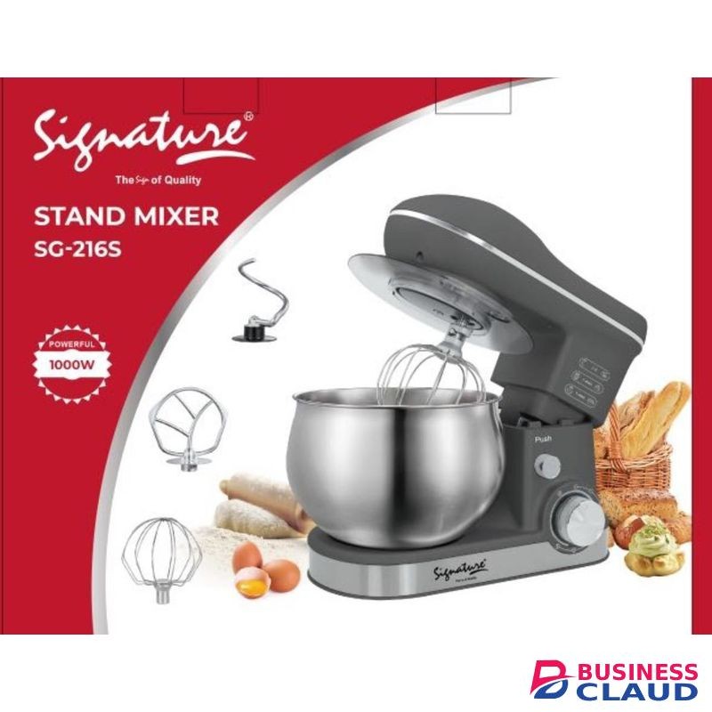 Signature Premium Quality Kitchen Stand Mixer Machine, 1000W, 5.0L Stainless Steel Bowl, Dough Hook, Beater & Whisk