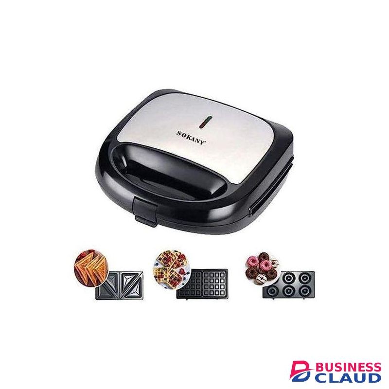 Sokany High quality 3 in 1 Breakfast Sandwich, Waffles, Donut Maker Set with 3 Removable Non-Stick Plates