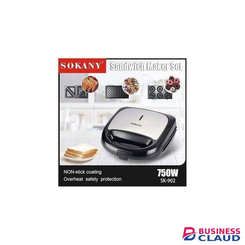Sokany High quality 3 in 1 Breakfast Sandwich, Waffles, Donut Maker Set with 3 Removable Non-Stick Plates