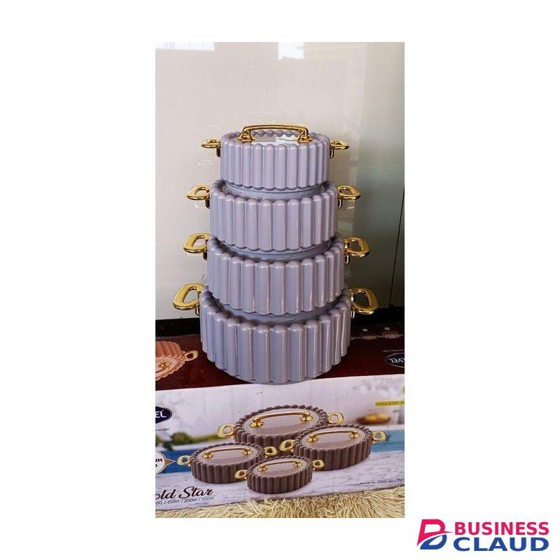 Gold Star 4pcs Of Insulated Hotpots Food Warmer Hot Pot, Serving Dishes Serveware Set 1000, 1500, 2500 And 3500ml Goldstar White Casserole