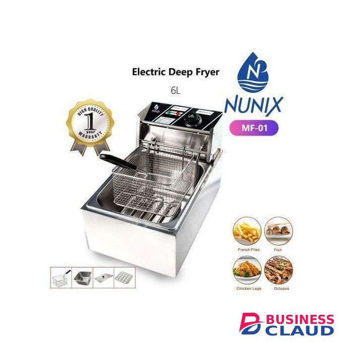 Nunix 6L Single Stainless Steel Electric Deep-fryer For Chips 2500W. + Free Chips Cutter
