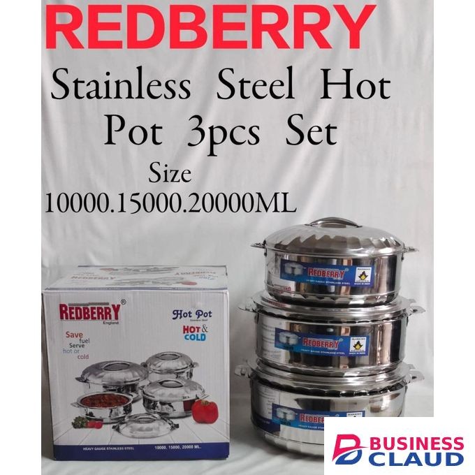 Redberry 3PCS Premium Range of STAINLESS STEEL Insulated Hotpot MAXIMUS JUMBO (10ltrs, 15ltrs and 20ltrs)