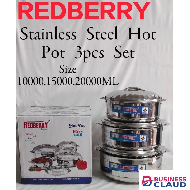 Redberry 3PCS Premium Range of STAINLESS STEEL Insulated Hotpot MAXIMUS JUMBO (10ltrs, 15ltrs and 20ltrs)
