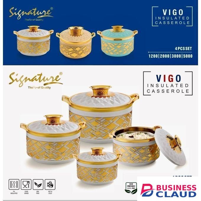 Signature 4pcs Vigo insulated casserole Plastic Designer Insulated Hotpots Serving Dish Casserole Set Hot Pot Serveware Set Serve or Keep Food Hot or Cold Size 1200/2000/3000/5000ML - Gold