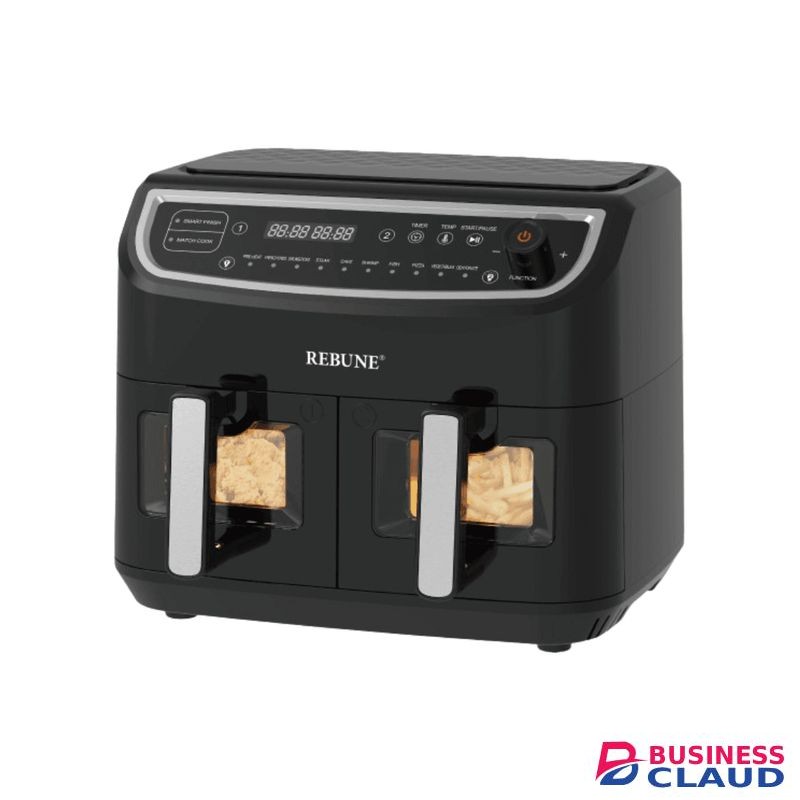 Rebune RE-11-040L 10Litres Dual Bowl Air Fryer, 1750W - Black (2YRs WRTY)