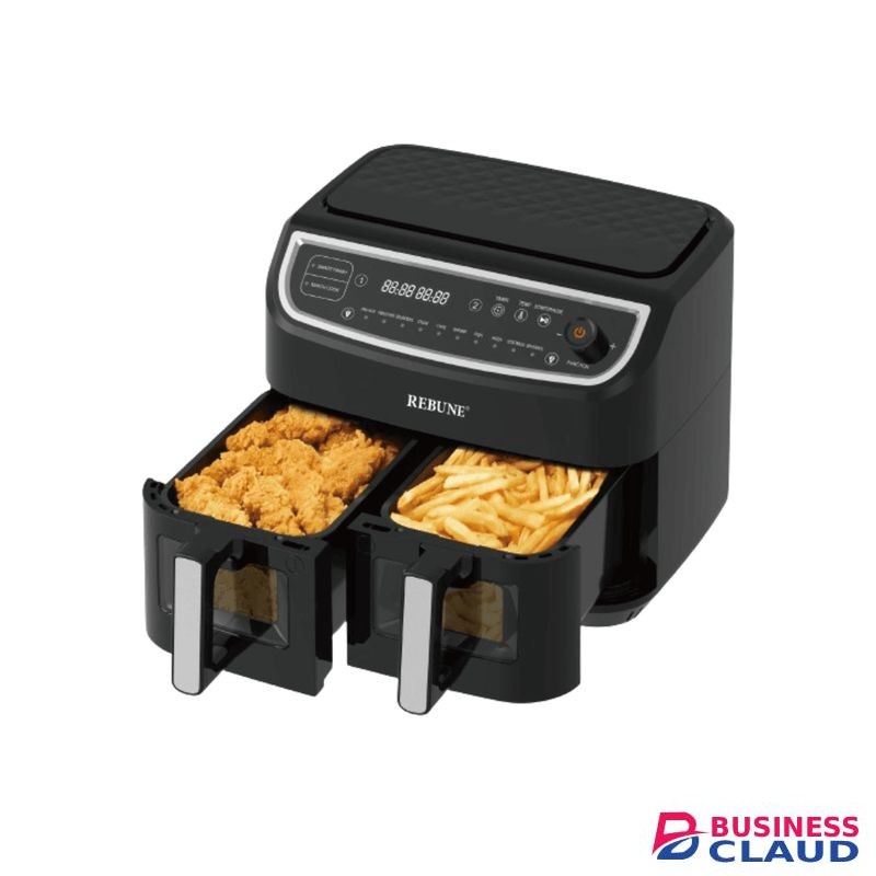 Rebune RE-11-040L 10Litres Dual Bowl Air Fryer, 1750W - Black (2YRs WRTY)