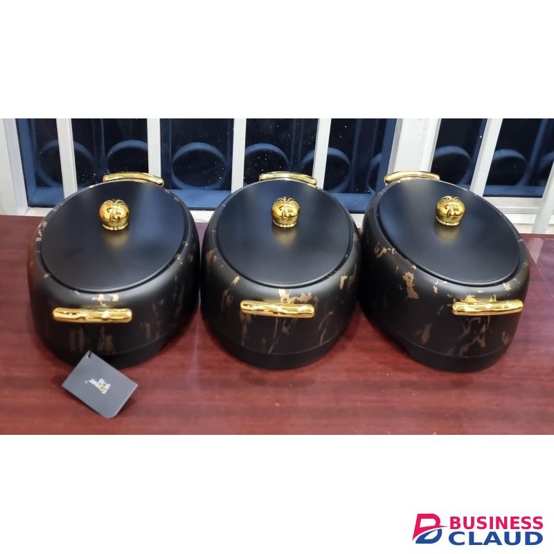 Very High Quality Forever Gold Marble Profile Insulated Hotpots – Set of 3