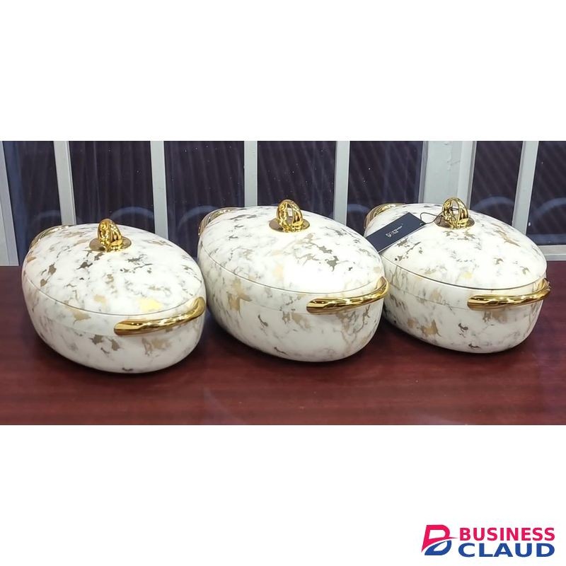 Very High Quality Marble Profile Insulated Hotpots – Set of 3