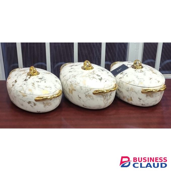 Very High Quality Marble Profile Insulated Hotpots – Set of 3