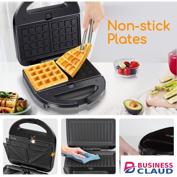 Sokany 750W Sandwich Maker, Waffle Maker Set with 6 Removable Non-Stick Plates, Portable Handle, LED Indicator Lights, for Breakfast Sandwiches Mini Waffles Bacon and Steak, Black (6 IN 1)