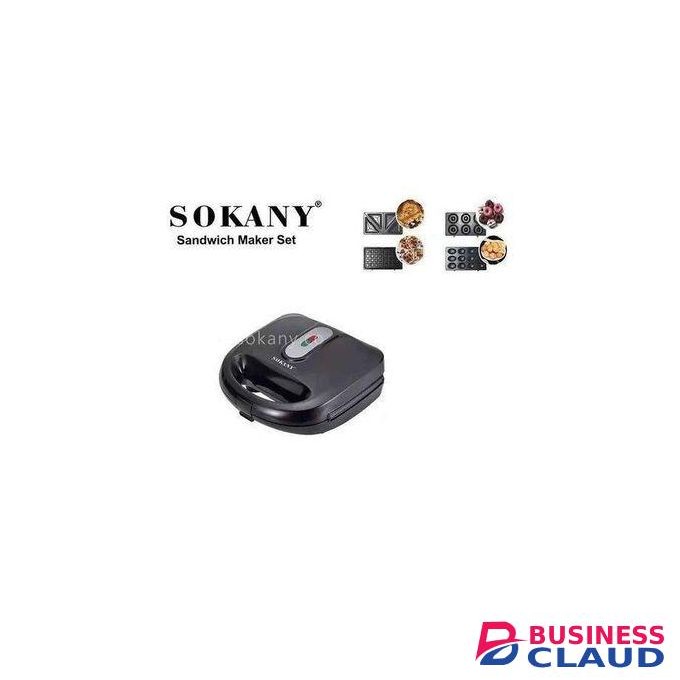 Sokany 4-in-1 Breakfast Maker. Sandwich Maker With Removable Plates For Sandwiches, Waffles, Doughnuts, Mini Treats. Non-Stick Coated, Double-Sided Plates. 750W Power.
