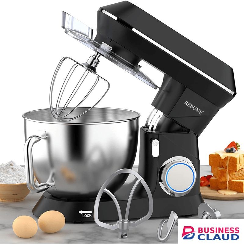 Rebune RE-2-096 Electric Mixer, 7L Bowl With Handle, 6 Speed Settings For Whipping, Kneading And Mixing, 1100W - White (2YRs WRTY)