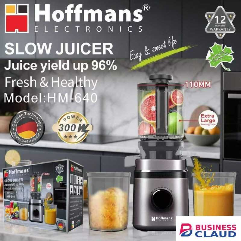 Hoffmans Slow Juicer, 300W Pure Copper Motor, 110mm Wide Chute, High Juice Yield, Automatic Separation of Slag and Juice, Slow Masticating Juicer for Vegetables & Fruits, low Noise Juice Extractor