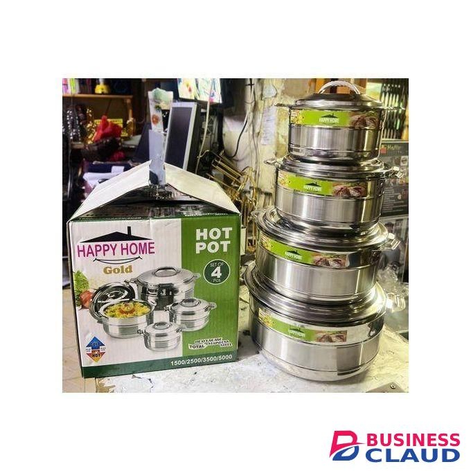 Happy Home 4 pcs Hotpots Stainless steel Serving Hot Pot Serve ware Set. Serve Hot Food (1500ml, 2500ml, 3500ml, and 5000ml)