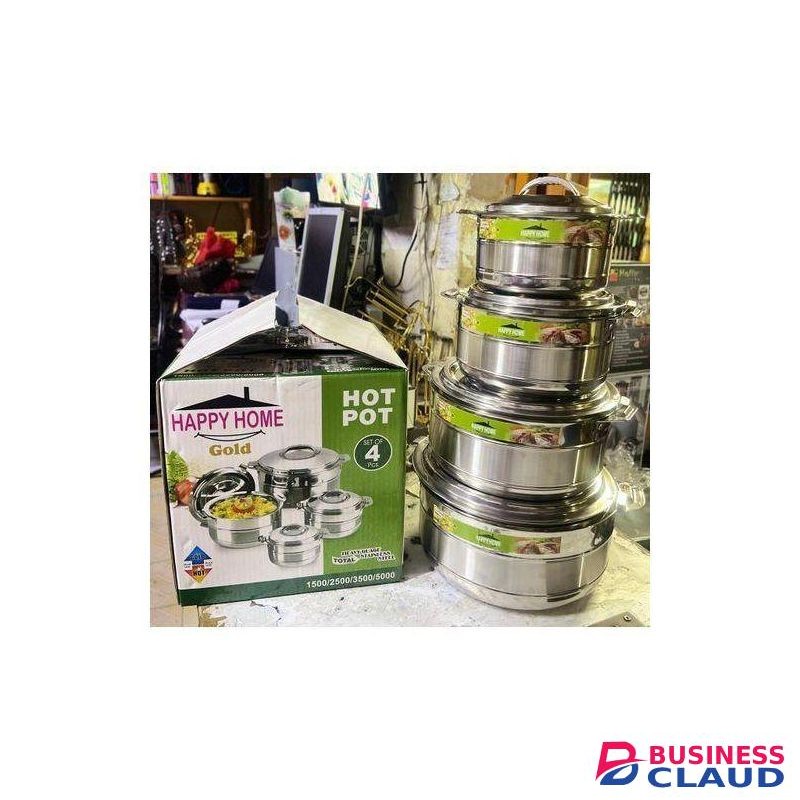 Happy Home 4 pcs Hotpots Stainless steel Serving Hot Pot Serve ware Set. Serve Hot Food (1500ml, 2500ml, 3500ml, and 5000ml)