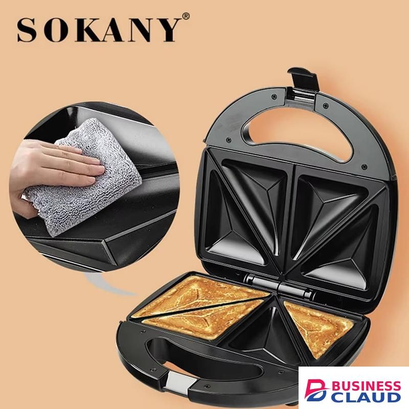 Sokany 2 Slice Sandwich Maker with Non-Stick Plates ,Overheat Protection, Power On/Off and Ready Indicator