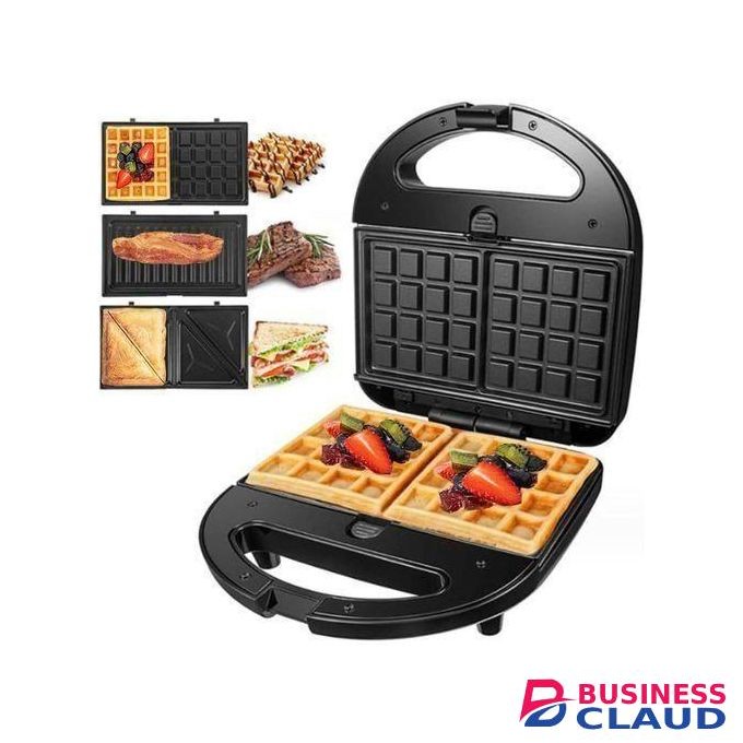 RAF 3-in-1 Sandwich Maker 850W – Grill, Waffle & Sandwich Plates, Interchangeable Non-Stick PFOA-Free Plates, Cool-Touch Body, Thermostat with Indicator Lights, Easy Clean