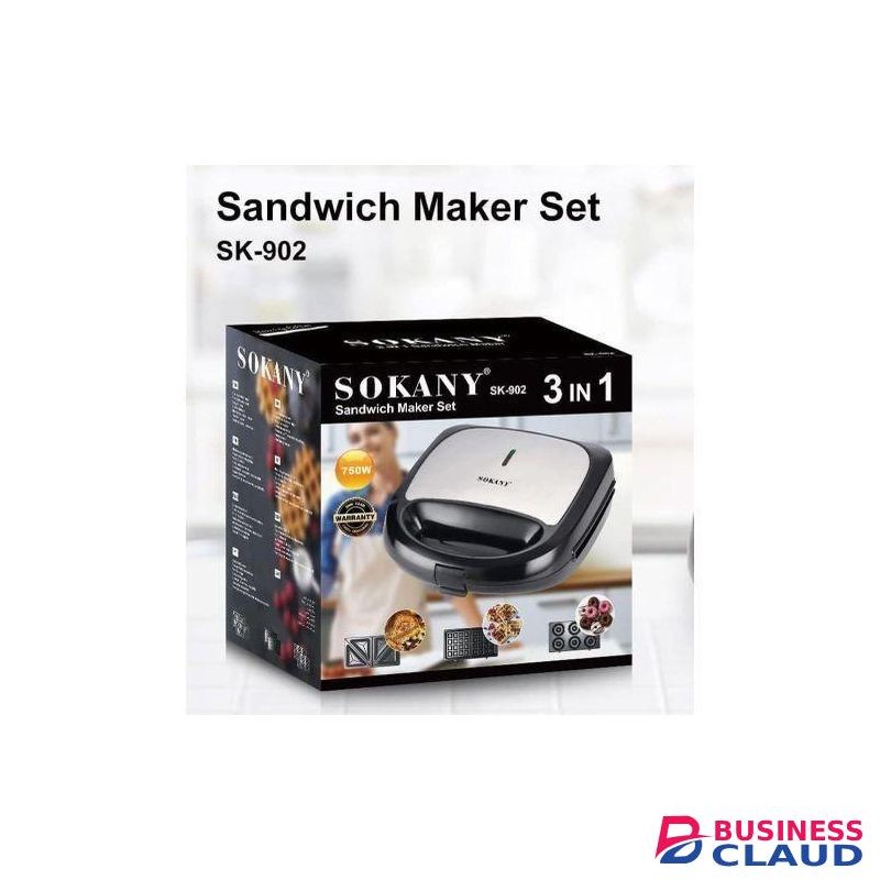 Sokany Donut Maker, 3 in 1 Electric Sandwich Machine, Panini Dessert Toaster with 3 Removable Non Stick Baking Plates,750W interchangeable Iron Set, For Breakfast and Afternoon Tea Use