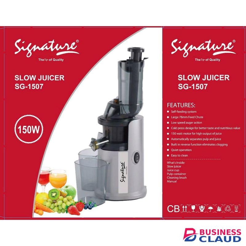 Signature Powerful Juicer Machine, Masticating Slow Juicer for Whole Fruits, Cold Press Juicer with Wide Mouth 78mm Feeding Chute, Reverse Function Quiet Motor Fresh Healthy Juice Extractor