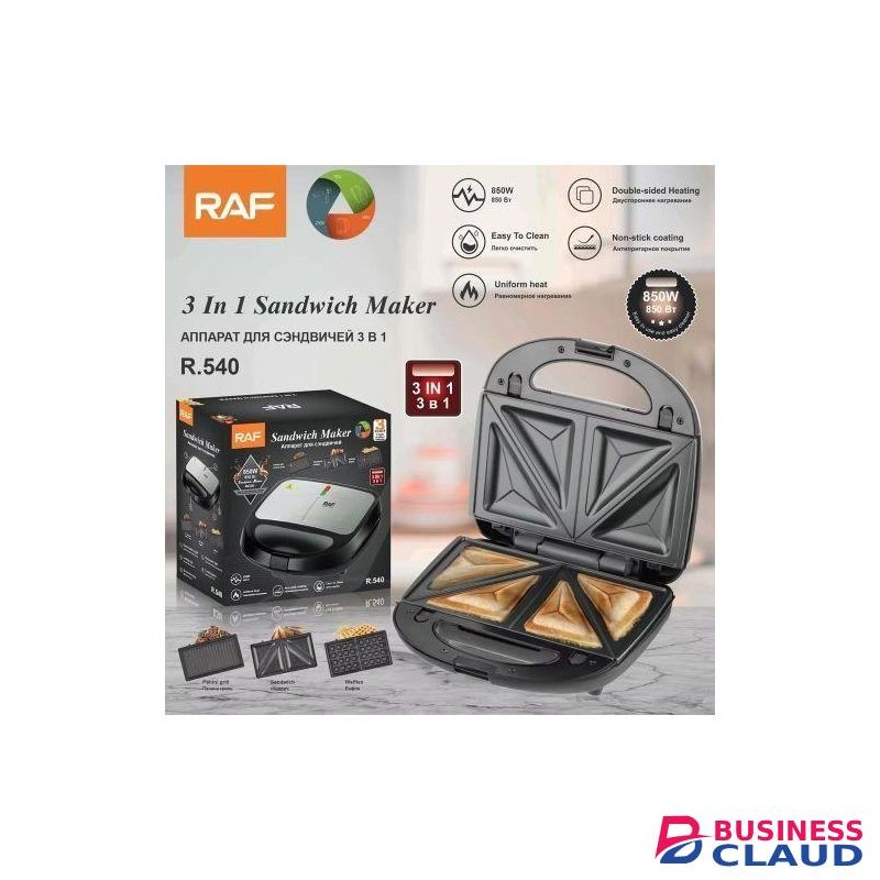 RAF 3 In 1 Sandwich Maker With Nonstick Grill And Waffle Plate-850W