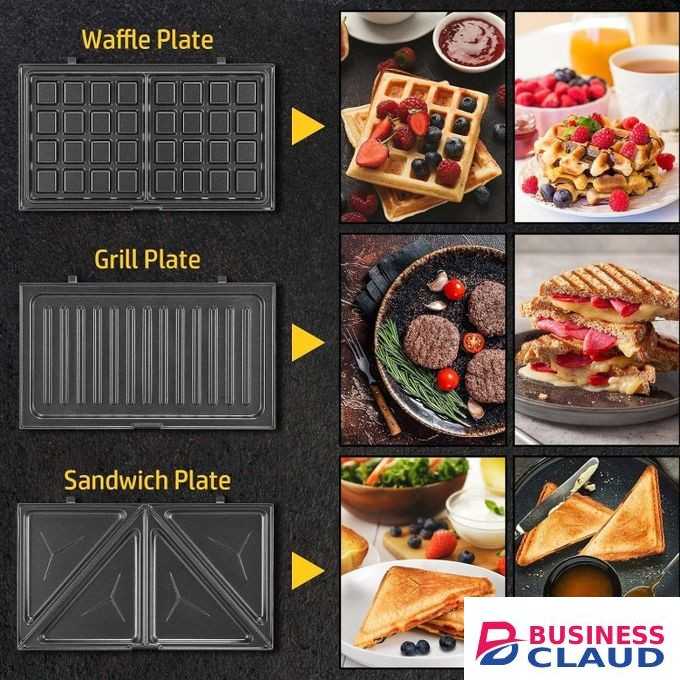 Sokany 3-in-1, Interchangeable Non-Stick Cooking Plates, Waffle, Panini Press, Snack Maker, Toastie Sandwich Toaster