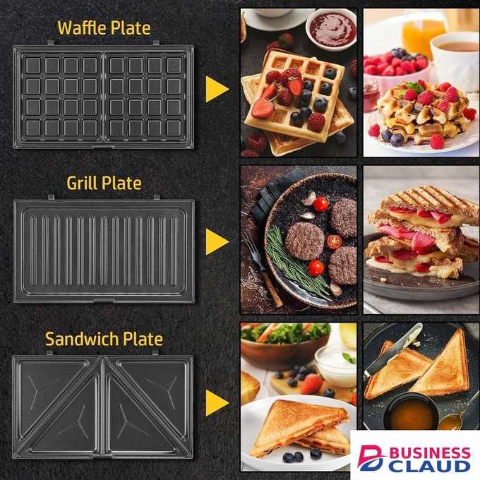 Sokany 3-in-1, Interchangeable Non-Stick Cooking Plates, Waffle, Panini Press, Snack Maker, Toastie Sandwich Toaster