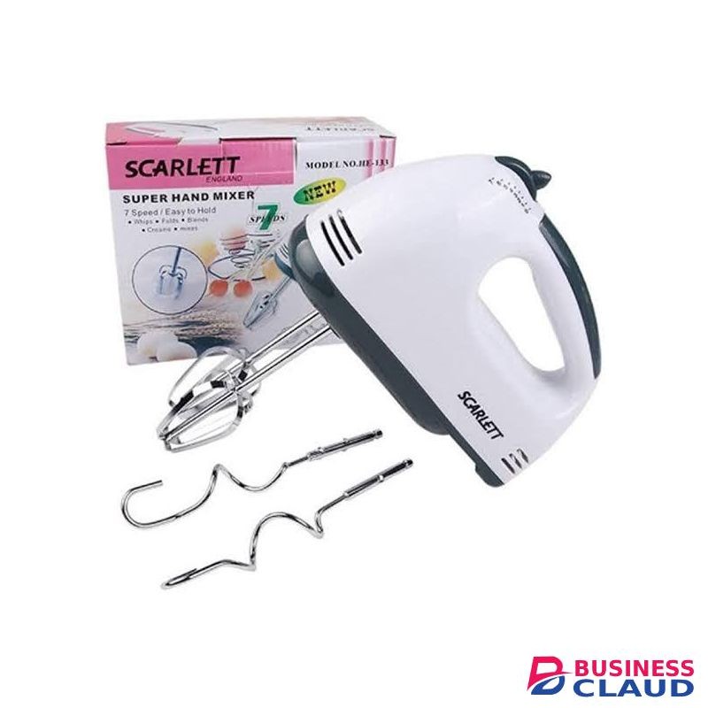 Scarlet Hand Mixer Easy Mix - 7 Speed Handheld Processor Powerful 260 Watt Motor Electric Scarlett Beater 260 Watt 7 Speed Electric Portable Hand Mixer