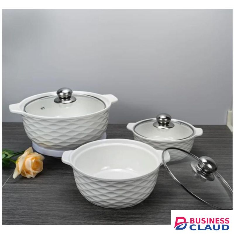 SET OF 3 WHITE SOUP POTS