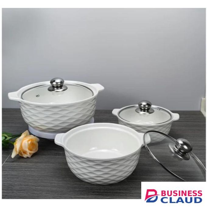 SET OF 3 WHITE SOUP POTS