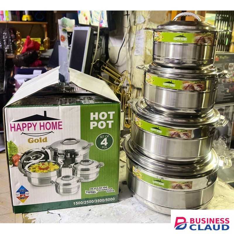 Happy Home 4Pcs Deluxe Stainless Steel Insulated Hot Pot Set – Stylish, Durable & Heat Retaining Food Server