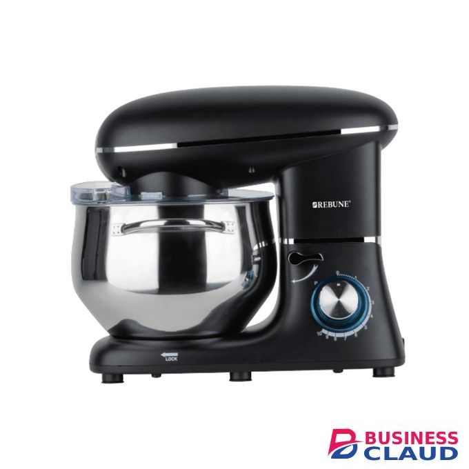 Rebune RE-2-176 Electric Mixer, 7L Bowl With Handle, 6 Speed Settings For Whipping, Kneading And Mixing, 1300W - Silver (2YRs WRTY)