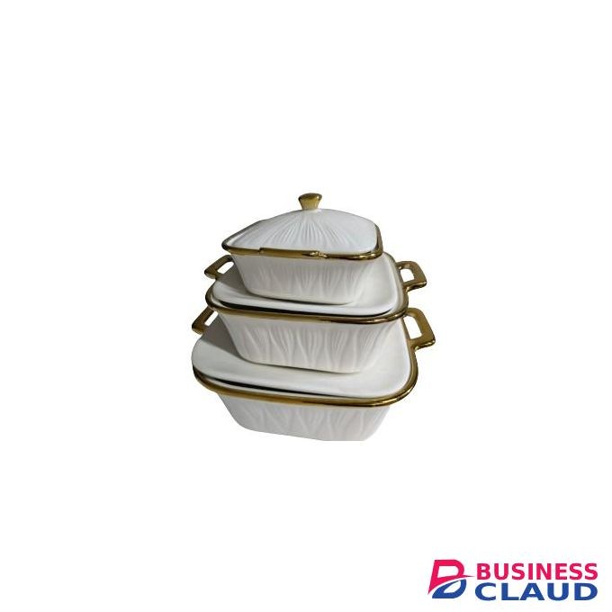 Ceramic 3Pcs Soup Pot Squared