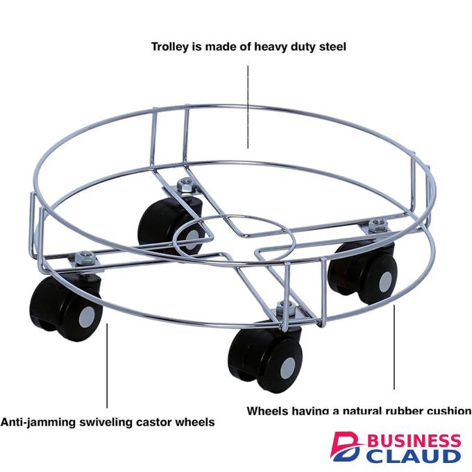 Heavy-Duty 4mm Thick Round Stainless Steel LPG Gas Cylinder Trolley Stand with 4 Universal Wheels for Easy Kitchen Movement