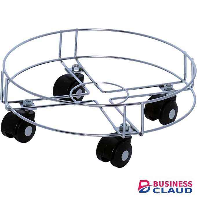 Heavy-Duty 4mm Thick Round Stainless Steel LPG Gas Cylinder Trolley Stand with 4 Universal Wheels for Easy Kitchen Movement