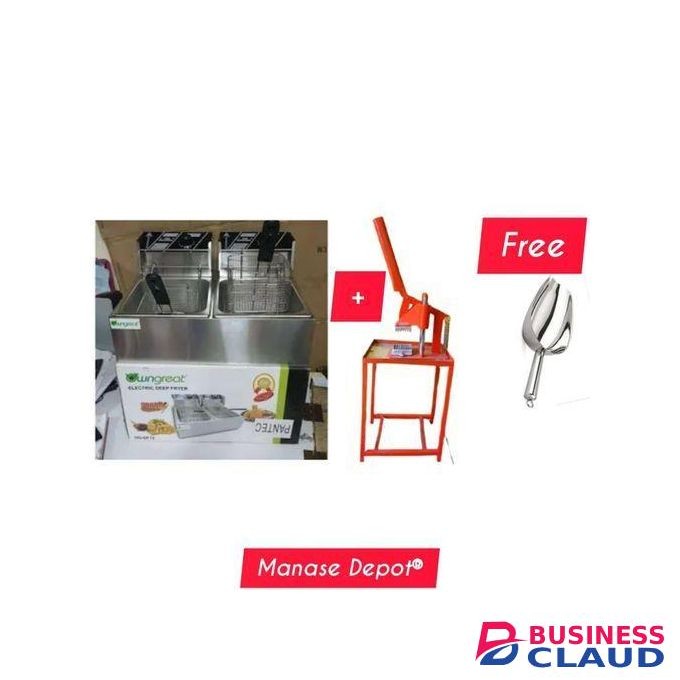 Nunix 6L+6L Double Electric Chips Deep Fryer Machine+COMMERCIAL CHIPS SLICER+FREE CHIPS SCOOPER