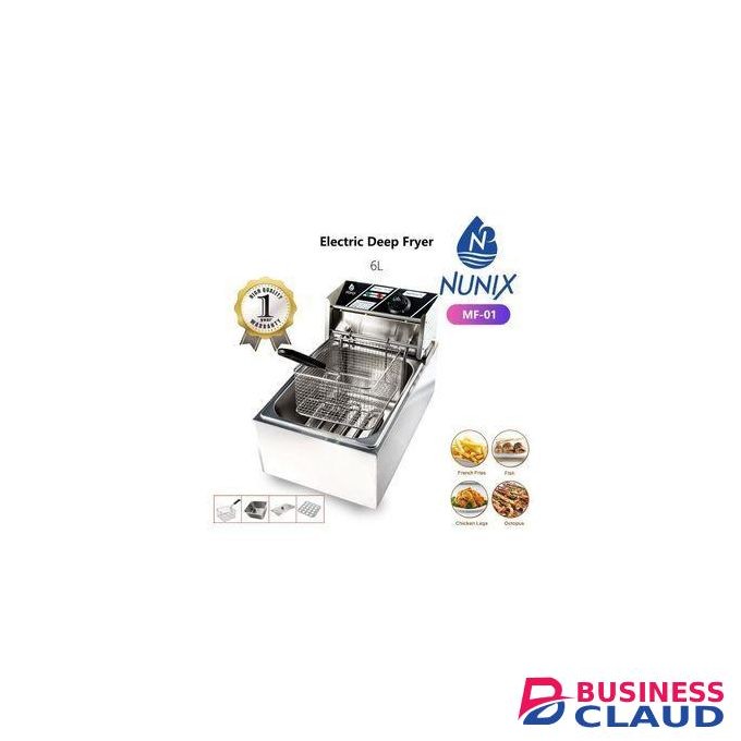Nunix 6 LITRES STAINLESS STEEL 6L SINGLE TANK Energy Efficient Double Electric Chips /Chicken /MANDAZIS Deep Fryer Machine