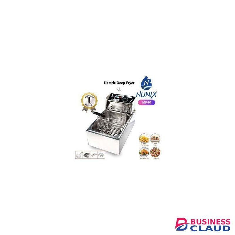 Nunix 6 LITRES STAINLESS STEEL 6L SINGLE TANK Energy Efficient Double Electric Chips /Chicken /MANDAZIS Deep Fryer Machine