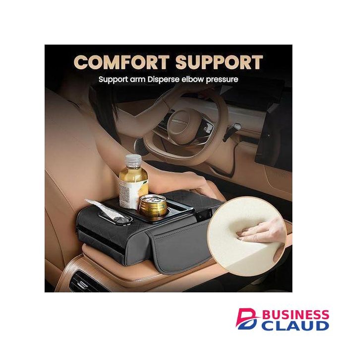 Car Center Console Cover, Leather Armrest Cover for Car, Universal Middle Console Cushion with Storage Box, Cup Holder, Tissue Box & Phone Slot, Luxury Waterproof Interior Accessories
