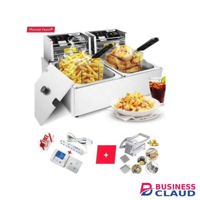 WNGREAT 6L+6L Double Electric Chips Deep Fryer Machine+FREE CHIPS SLICER+FRIDGE GUARD+EXTENSION