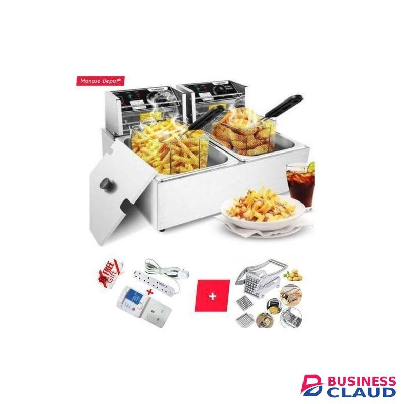 WNGREAT 6L+6L Double Electric Chips Deep Fryer Machine+FREE CHIPS SLICER+FRIDGE GUARD+EXTENSION