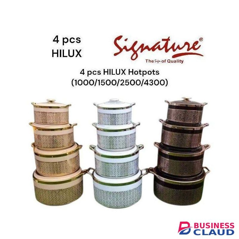 Signature 4pcs Hilux Hotpots Insulated Casserole Serving Dish Hot Pot Serveware Set Casserole 1000/1500/2500/4300ML - Silver-White,Gold-Beige,Gold-Coffee