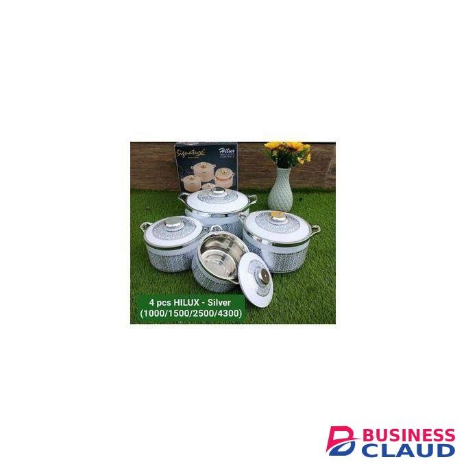 Signature 4pcs Hilux Hotpots Insulated Casserole Serving Dish Hot Pot Serveware Set Casserole 1000/1500/2500/4300ML - Silver-White,Gold-Beige,Gold-Coffee