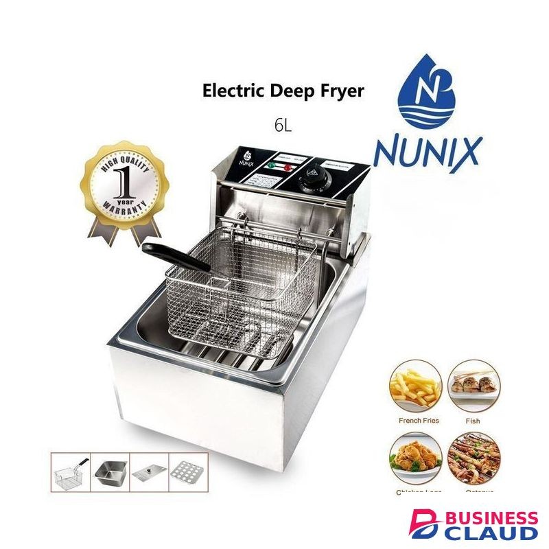 Nunix 6Ltrs Stainless Steel Commercial Deep-Fryer +chips Cutter