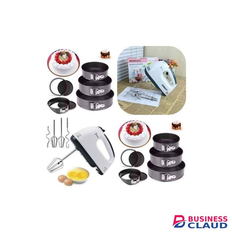Scarlet 3 Pieces Baking Set Tins And Electric Hand Mixer