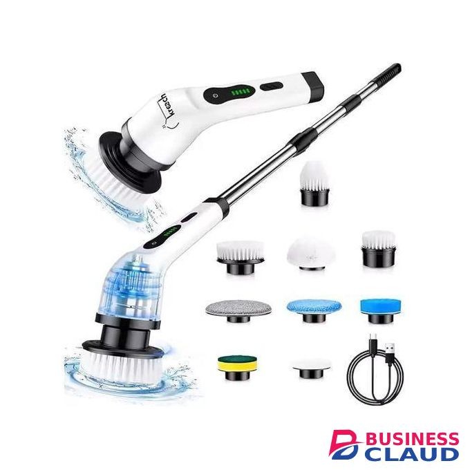Electric Spin Scrubber for Cleaning, 9 in 1 Changeable Bathroom Scrubber with Power Display, Long Cordless Cleaning Brush, Cordless Shower Cleaner Brush for Bathtub Kitchen Wall Cleaning